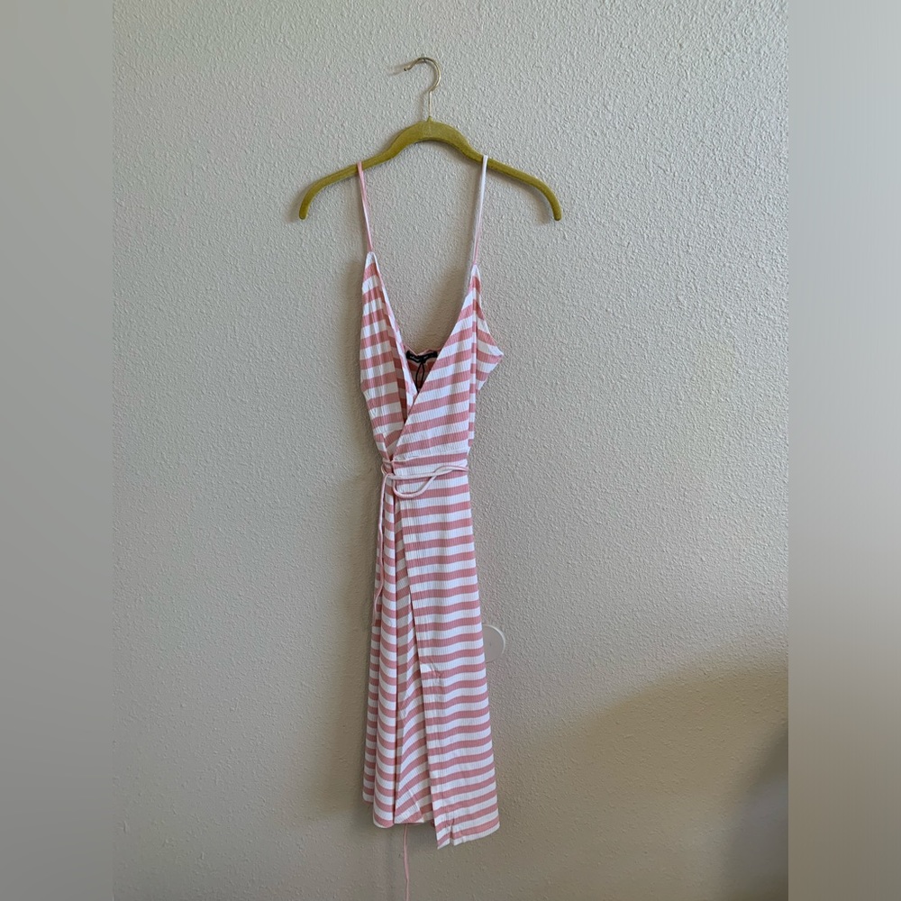 OLIVACEOUS Blush Pink White Stripes Wrap Tank Top Dress NWT🌴